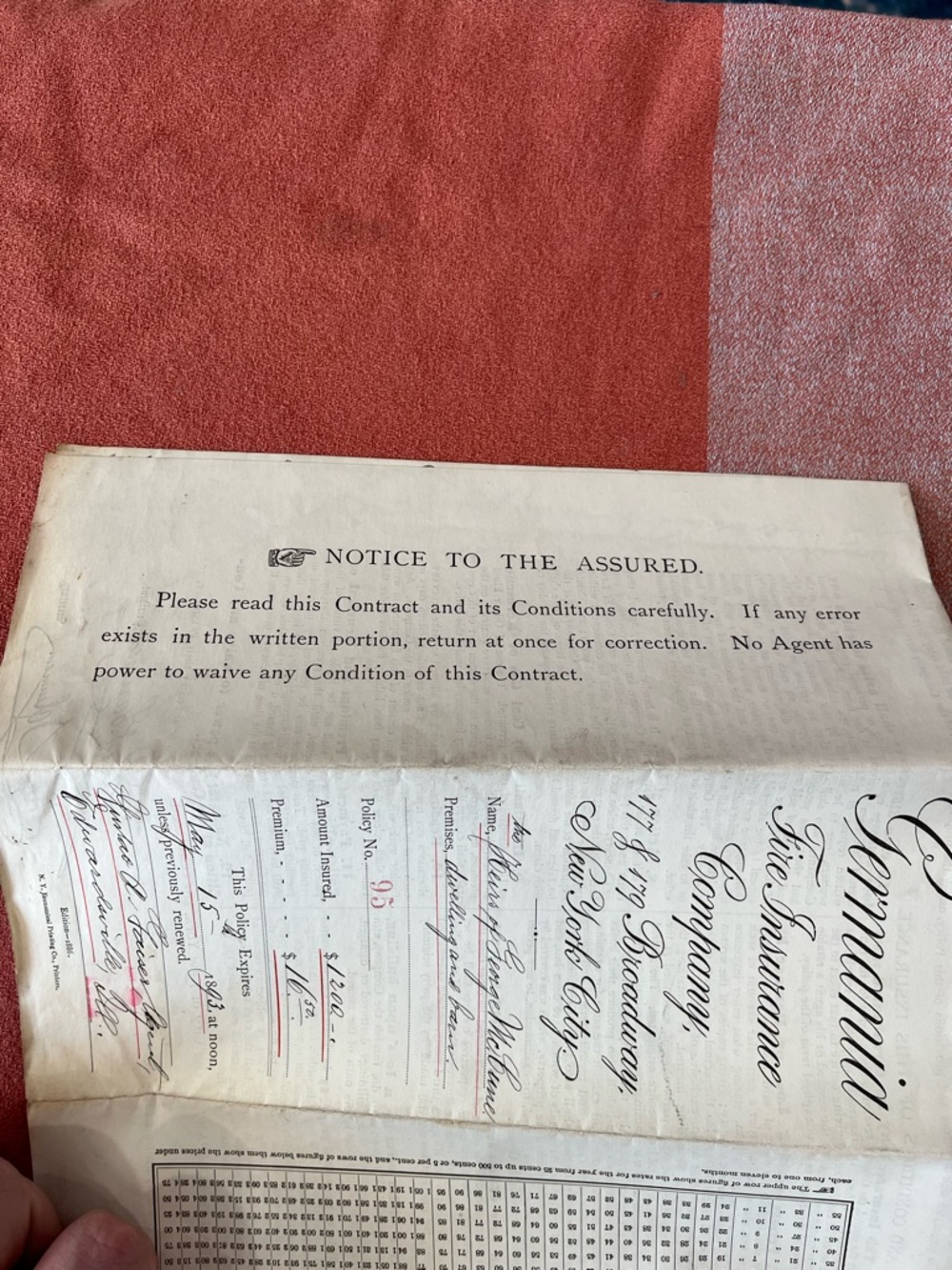 Original 1892 Germania Fire Insurance Policy - Picture 4 of 16